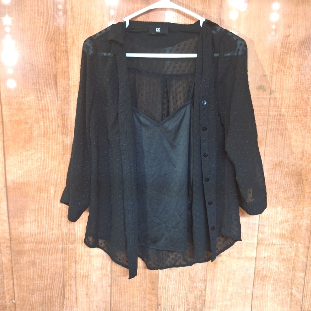 IZ BYER SIZE SMALL BLACK CAMI WITH SHEER BLOUSE